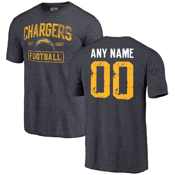 Men Los Angeles Chargers NFL Pro Line by Fanatics Branded Navy Distressed Custom Name and Number Tri-Blend T-Shirt